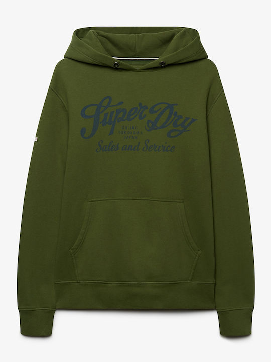 Vintage Script Kapuzen-Sweatshirt Dunkelgrün