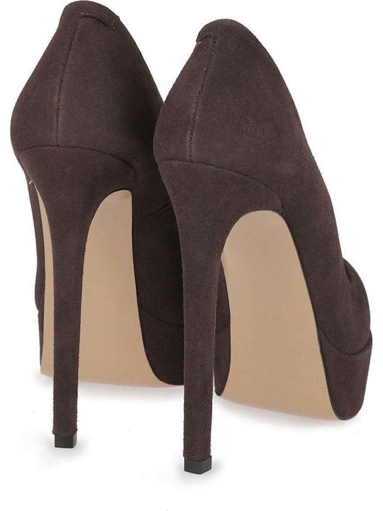 Suede Brown High Heel Pumps