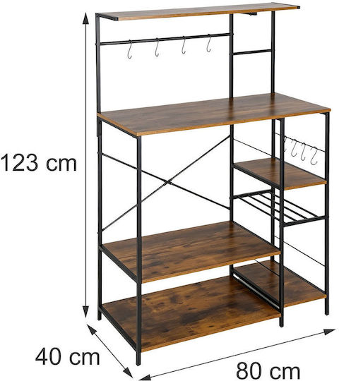 Relaxdays Raft Bucătărie din Metal cu 7 Rafturi Maro 80x40x123cm