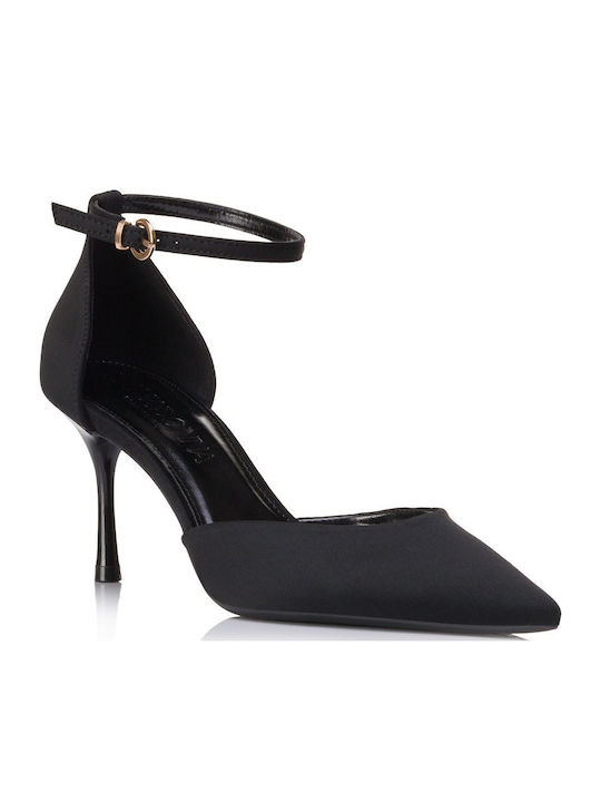 Black Pointed-Toe Heels with Strap