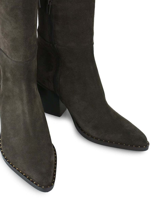 Wildleder Damenstiefel mit hohem Absatz Braun