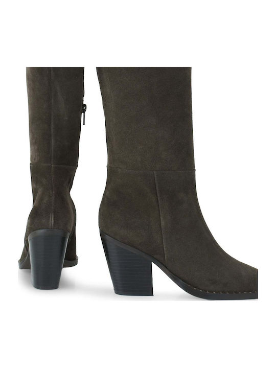 Wildleder Damenstiefel mit hohem Absatz Braun