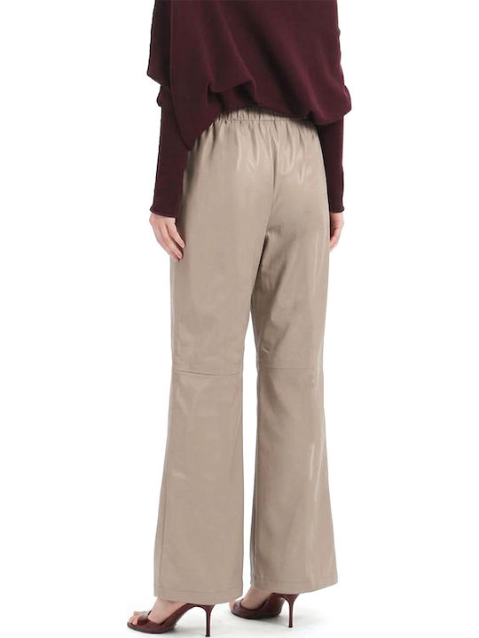 MY T Women's Ecru Leather Trousers