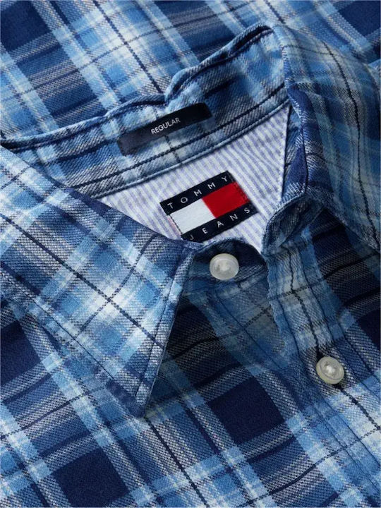 Long Sleeve Cotton Shirt in Regular Fit Checked Blue
