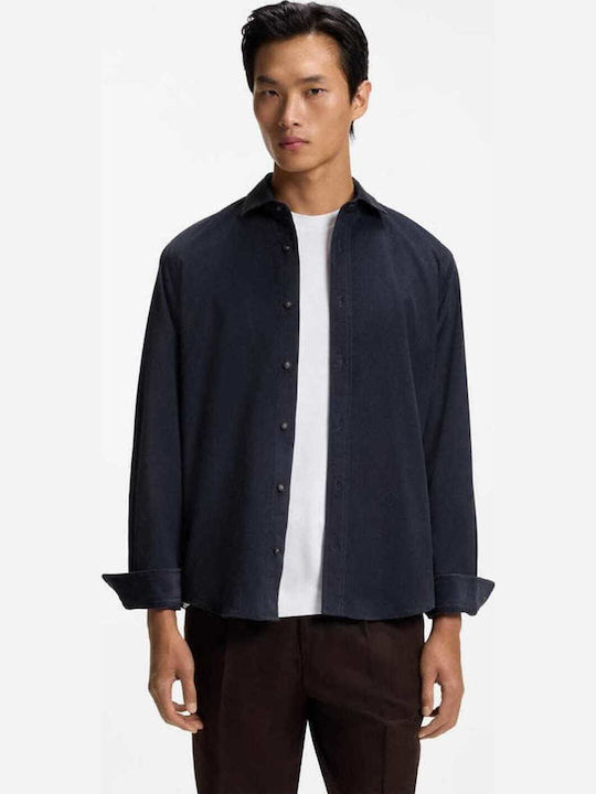 Boss Long Sleeve Corduroy Shirt in Regular Fit Dark Blue
