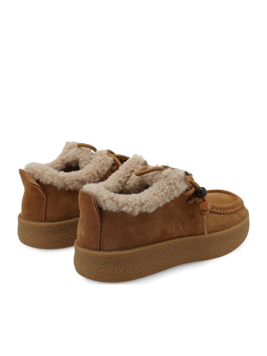 Mocasini de Damă din Piele Întoarsă de Culoare Maro