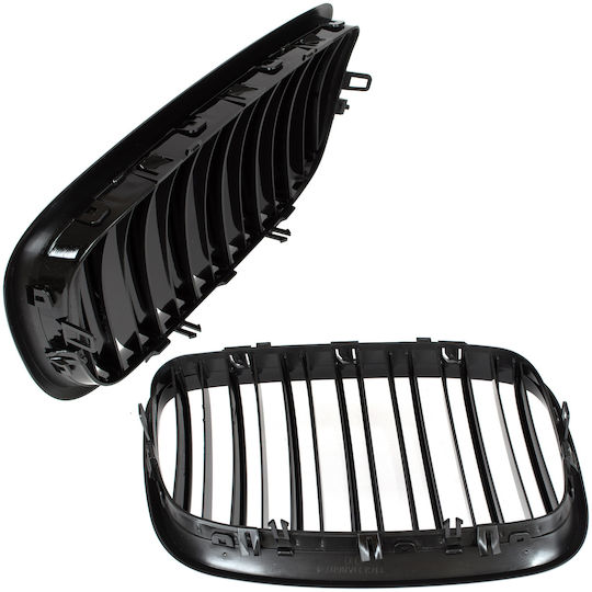 Bmw X6 E71 07-14 Grilles Between Headlights Kidneys Left + Right Set Black Glossy Double Bar