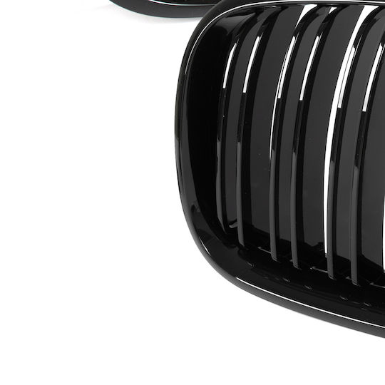 Bmw X6 E71 07-14 Grilles Between Headlights Kidneys Left + Right Set Black Glossy Double Bar