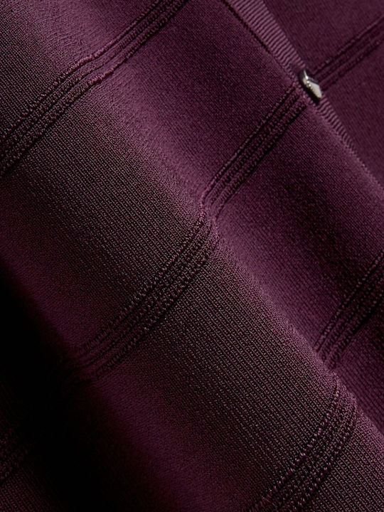 Short Women's Knitted Cardigan with Buttons Purple