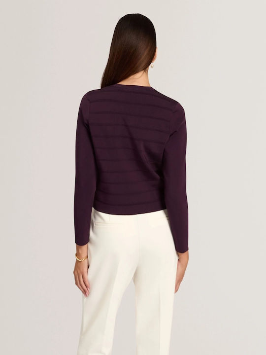 Short Women's Knitted Cardigan with Buttons Purple