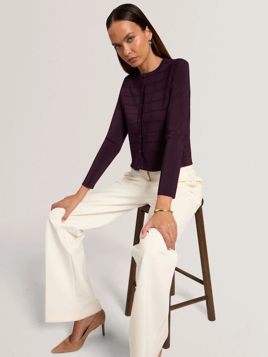 Short Women's Knitted Cardigan with Buttons Purple
