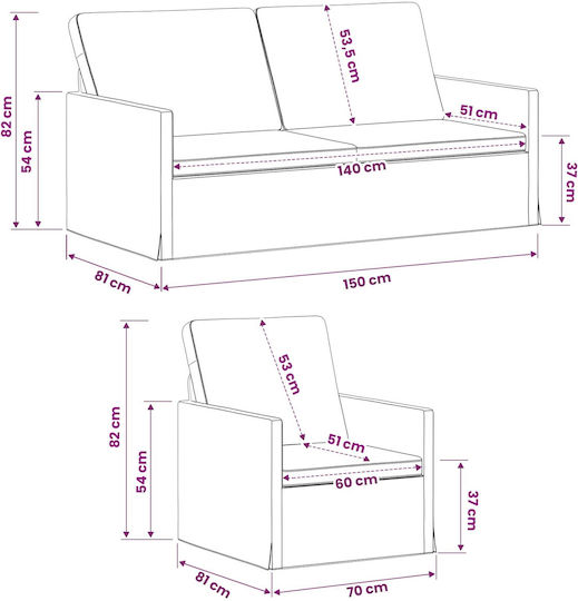 Living Room Furniture Set 2-Seater & Armchair