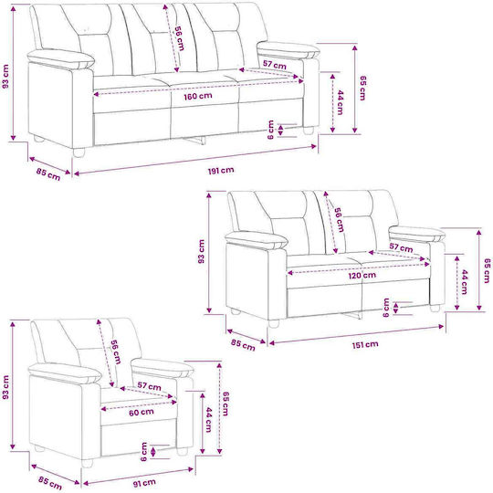 Living Room Furniture Set 3-Seater & 2-Seater & Armchair