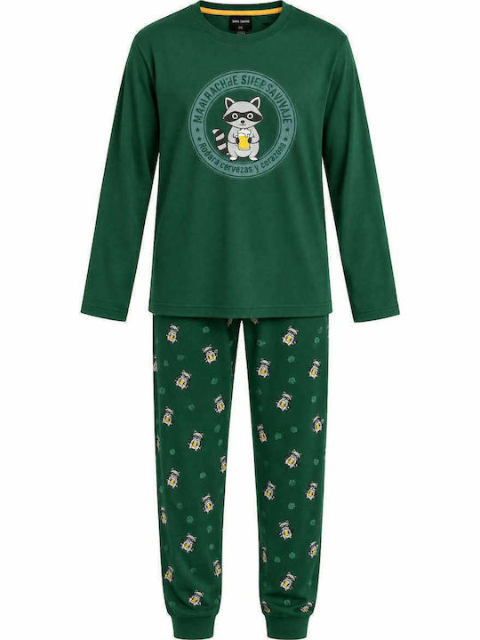 Dark Elephant Pijamale de Iarnă pentru Bărbați din Bumbac Verde Închis Dark Elephant Pijamale de Iarnă pentru Bărbați din Bumbac Verde Închis