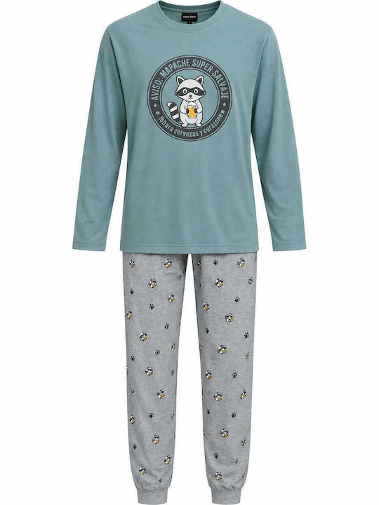 Dark Elephant Pijama de Iarnă pentru Bărbați din Bumbac Dusty Blue/Gri Dark Elephant Pijama de Iarnă pentru Bărbați din Bumbac Dusty Blue/Gri