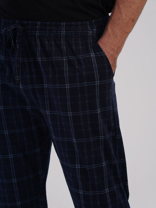 Vienetta Secret Pantaloni de Pijama de Iarnă în Carouri pentru Bărbați Albastru Marin Vienetta Secret Pantaloni de Pijama de Iarnă în Carouri pentru Bărbați Albastru Marin