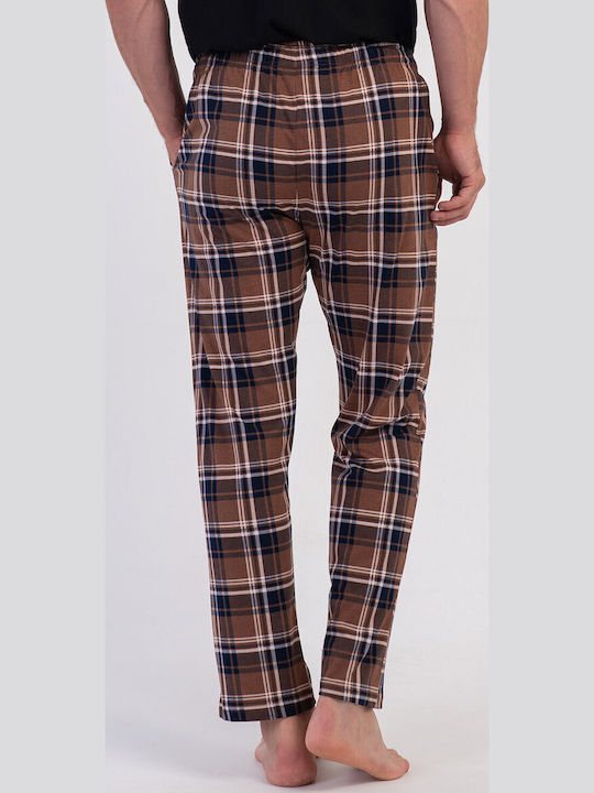 Vienetta Secret Pantaloni De Pijama Bărbătești De Iarnă În Carouri Maro Vienetta Secret Pantaloni De Pijama Bărbătești De Iarnă În Carouri Maro