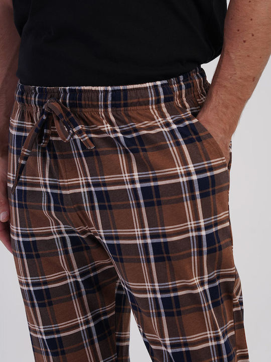 Vienetta Secret Pantaloni De Pijama Bărbătești De Iarnă În Carouri Maro