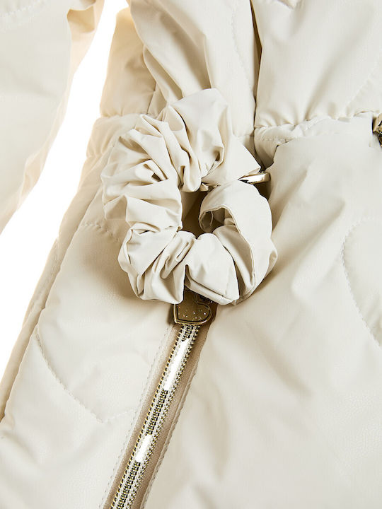 Kids' Short Quilted Hooded Jacket Ecru