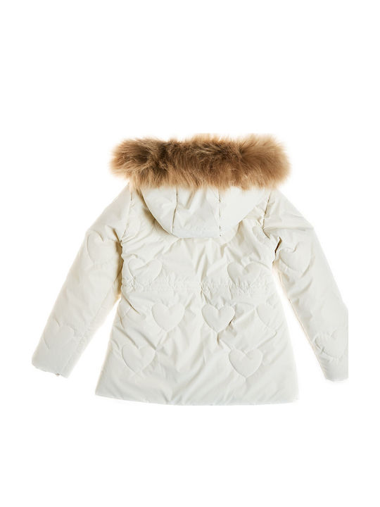 Kids’ Short Quilted Hooded Jacket Ecru