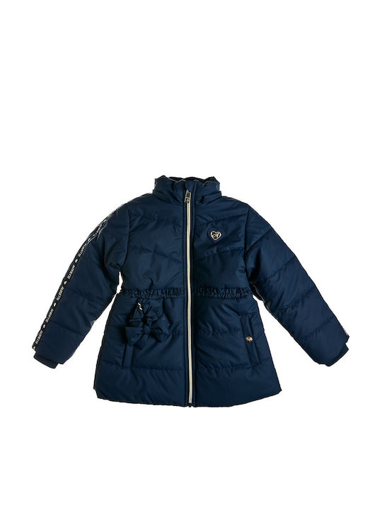 Kurzer Kinderfellmantel mit Futter und Kapuze Blau