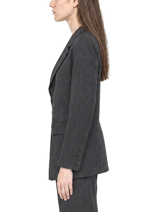 Black n Black Μακρύ Γυναικείο Σακάκι Anthracite