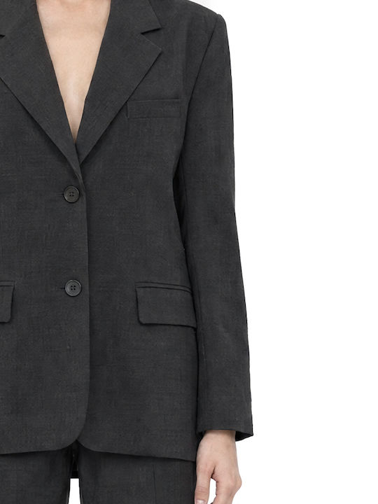 Black n Black Μακρύ Γυναικείο Σακάκι Anthracite
