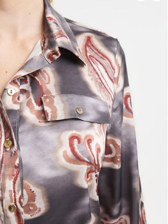 Long Sleeve Women's Satin Shirt Brown