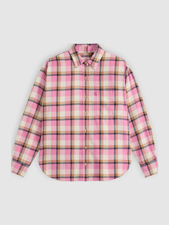 Langärmeliges Damenhemd Plaid Pink