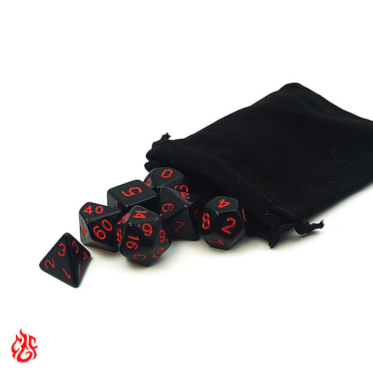Set de Zaruri Negre cu Numere Roșii și Săculeț RPG Dungeons & Dragons Pathfinder Wargames