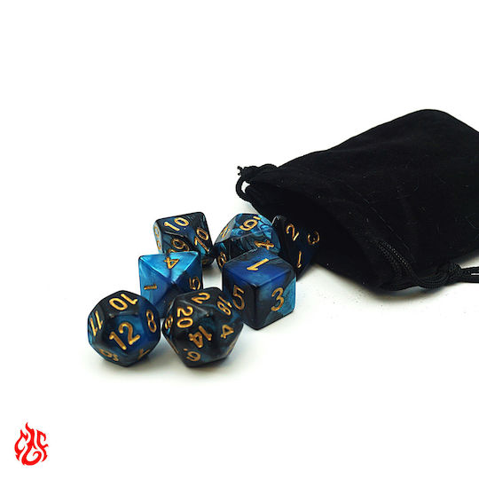 Set de Zaruri Bicolore Albastre și Negre cu Săculeț Set de Zaruri Acrilice pentru RPG Dungeons & Dragons Pathfinder Jocuri de Război