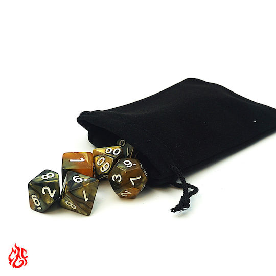 Set de Zaruri Acrilice Bicolore Muștar și Negre cu Săculeț pentru RPG Dungeons & Dragons Pathfinder Wargames