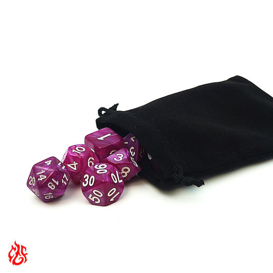 Set de Zaruri Mov cu Numere Albe și Săculeț RPG Dungeons & Dragons Pathfinder Wargames