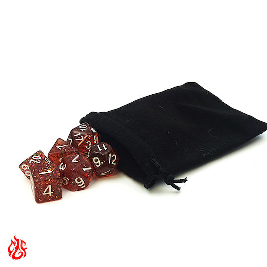 Set de zaruri portocalii cu strasuri, săculeț, RPG, Dungeons & Dragons, Pathfinder, jocuri de război