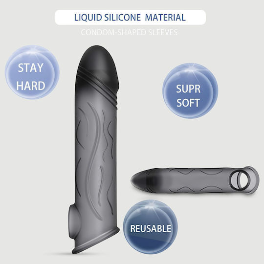 Elastische Penis-Silikonhülle mit Reliefadern Liquid Silicone Veined Penis Sleeve 17,9 cm Schwarz