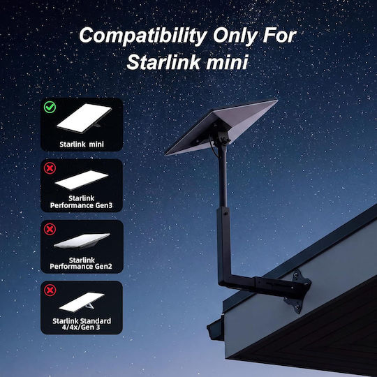 Регулируема Стойка за Starlink Mini с Удължаващо се Телескопично Рамо Mini X, 90–180-градусов Тръбен Адаптер от Неръждаема Стомана с Монтажен Комплект, Черна