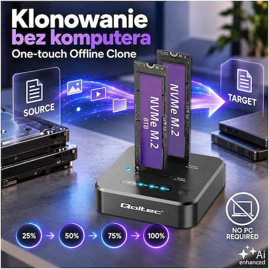 Qoltec M.2 Nvme Ssd Docking Station Pcie Dual 2 X 8 Tb Usb-c 3.2 10 Gb S Offline Cloning