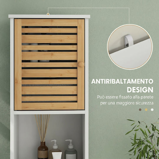 HomCom 834-697V80WT Floor-Standing Bathroom Cabinet 35x30x170cm Natural Wood