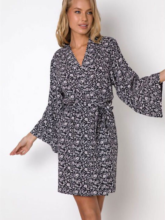 Aruelle Winterlicher Damen-Bademantel mit Nachthemd in Schwarz-Weiß Aruelle Winterlicher Damen-Bademantel mit Nachthemd in Schwarz-Weiß