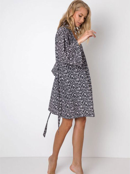Aruelle Winterlicher Damen-Bademantel mit Nachthemd in Schwarz-Weiß