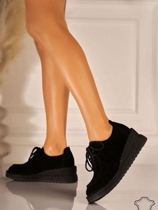 Valawi Suede Γυναικεία Oxfords σε Μαύρο Χρώμα