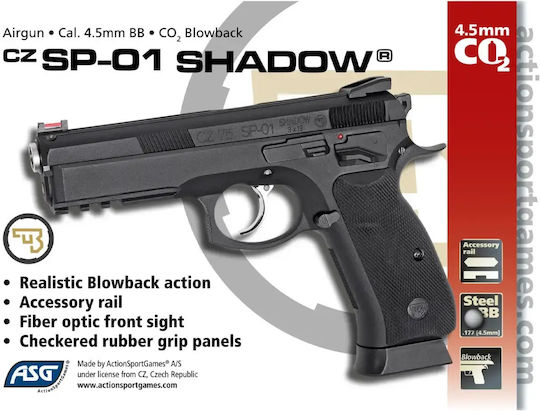Asg Pistol cu aer comprimat CO2 Sp‑01 Shadow Gbb Blowback din metal 4.5 mm