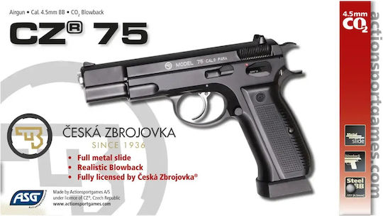 Asg Въздушен пистолет CO2 Cz75 Блоубек Метален 4.5mm