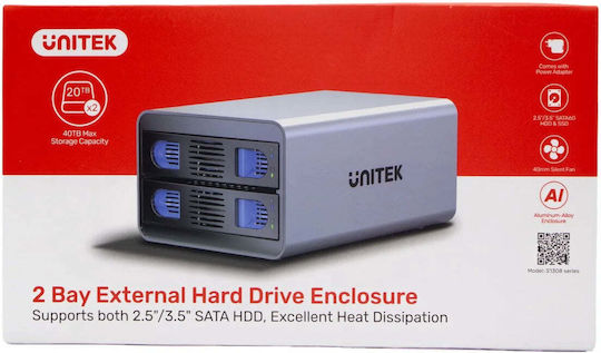 Unitek Raid Enclosure 2.5"/3.5" SATA Hard Drive Case 4 Modes 40TB 5Gb/s