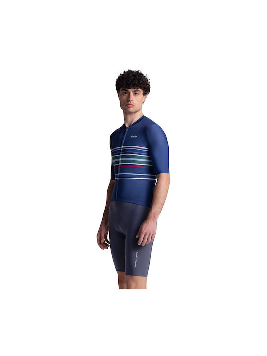 Santini Tricou De Ciclism Cu Mâneci Scurte Pentru Bărbați Albastru