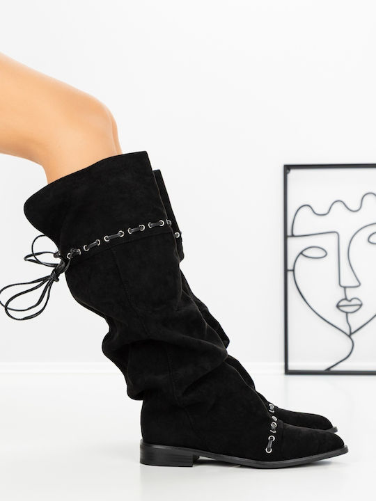 Anilza Cizme de Damă cu Elastic Negre