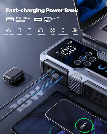 Utrai JS-9 Portable Car & Motorcycle Battery Jump Starter 15000mAh with Power Bank / USB / Pump / Flashlight 12V