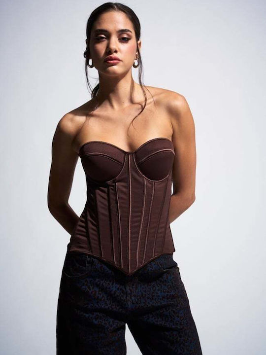 Дамска Блуза Корсет Тъмнокафява