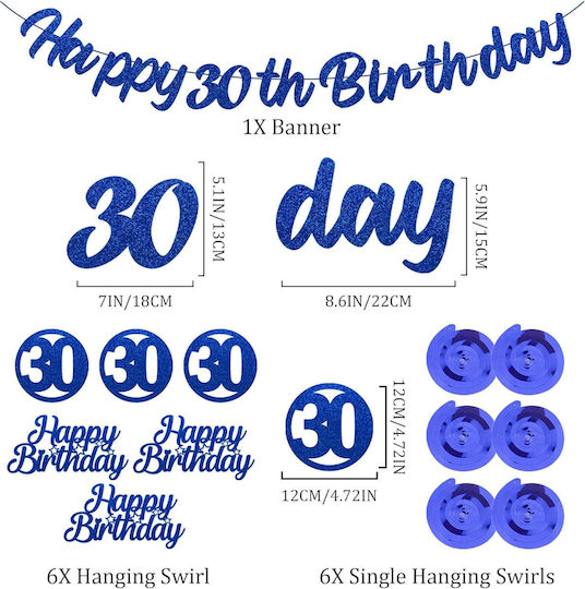 30th Birthday Decoration Set Blue Silver Garland Balloons