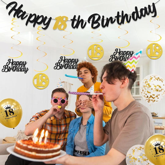 Dekorationsset zum 60. Geburtstag mit Banner und Ballons in Schwarz und Gold Set